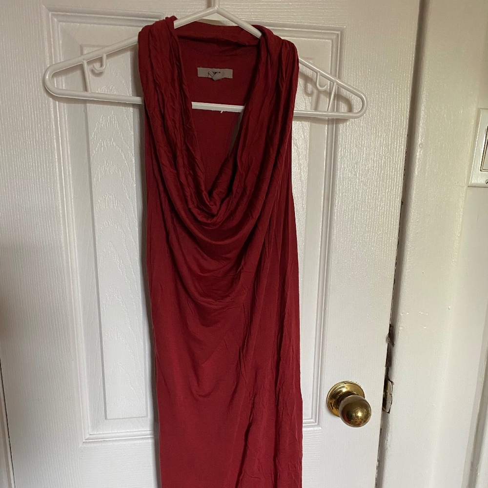 Copper helmet lang dress